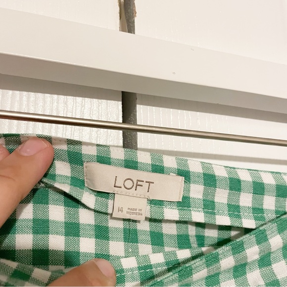 Loft Green Gingham Side Slit Midi Skirt Linen Blend Size 14 - Picture 5 of 9